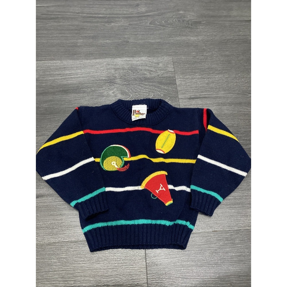 Vintage Kids Store Sweater Hot Fudge Brand Football Sports Stripes
